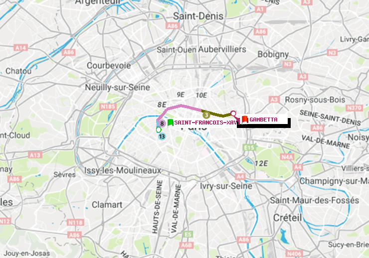 plan itinéraire ratp de Saint-Francois-Xavier à Gambetta