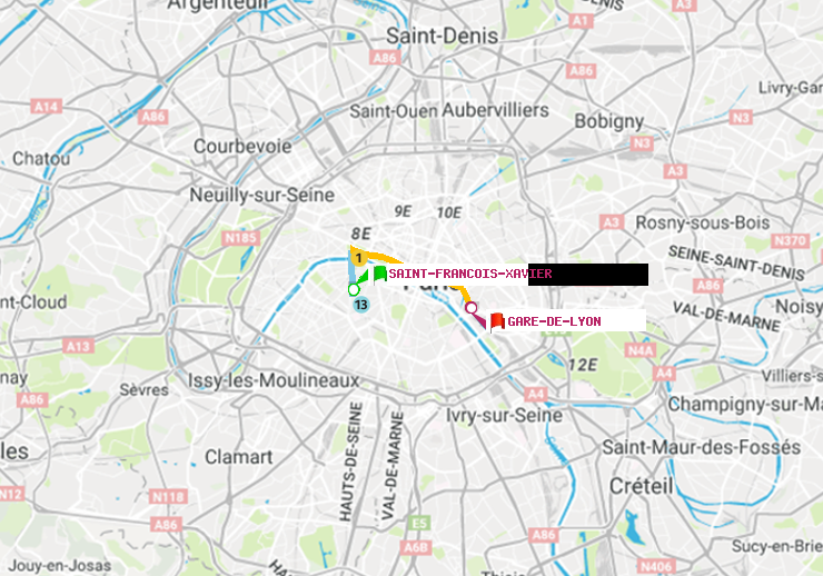 plan itinéraire ratp de Saint-Francois-Xavier à Gare de Lyon