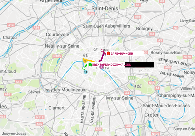 plan itinéraire ratp de Saint-Francois-Xavier à Gare du Nord