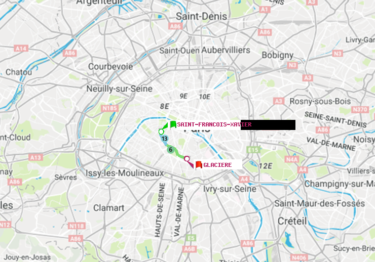 plan itinéraire ratp de Saint-Francois-Xavier à Glacière