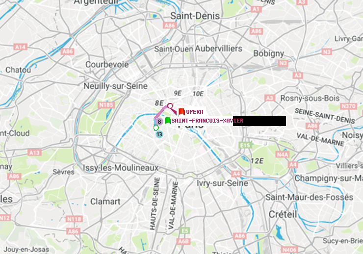 plan itinéraire ratp de Saint-Francois-Xavier à Opéra