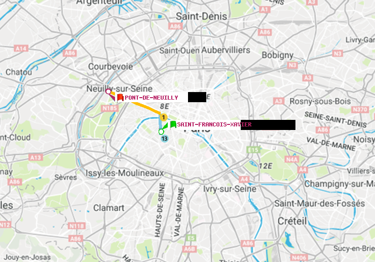 plan itinéraire ratp de Saint-Francois-Xavier à Pont de Neuilly