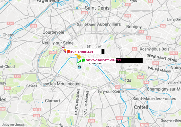plan itinéraire ratp de Saint-Francois-Xavier à Porte Maillot