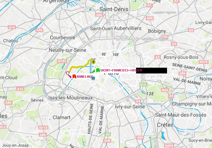 plan itinéraire ratp de Saint-Francois-Xavier à Ranelagh