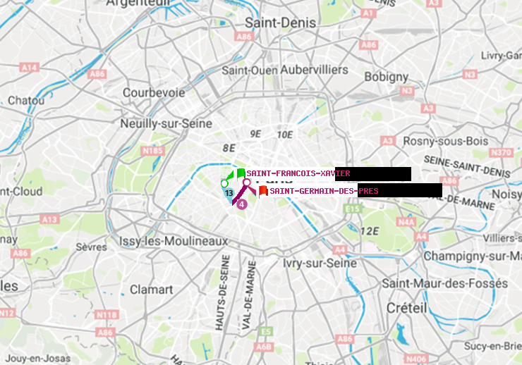 plan itinéraire ratp de Saint-Francois-Xavier à Saint-Germain des Prés