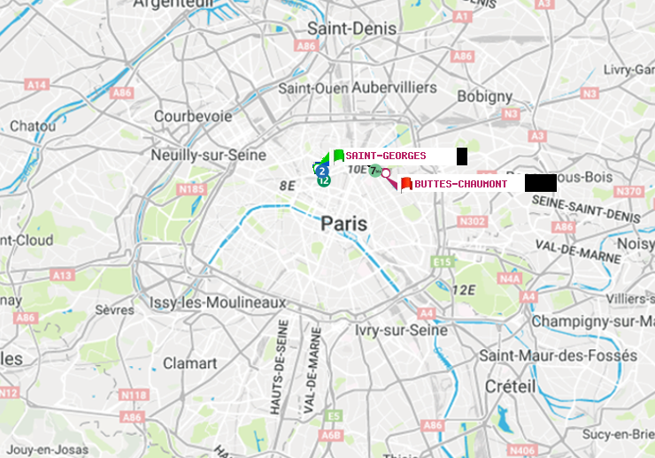 plan itinéraire ratp de Saint-Georges à Buttes-Chaumont