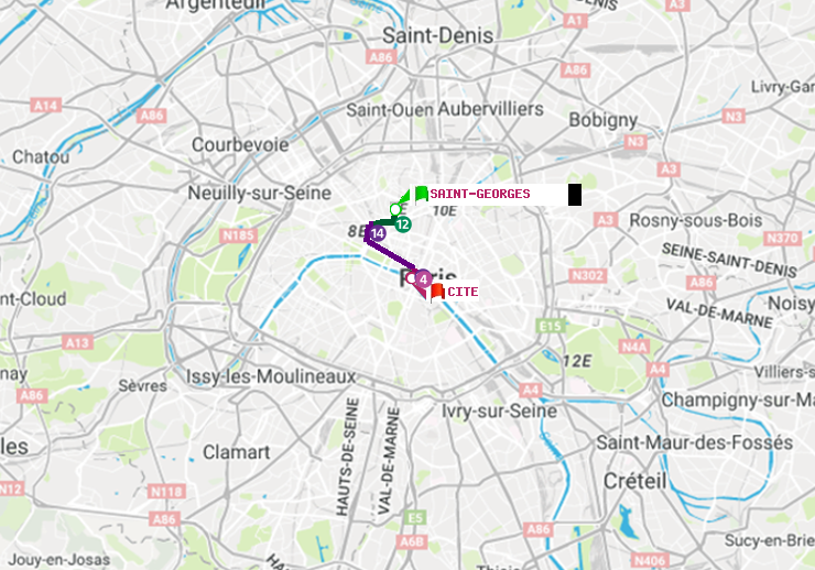 plan itinéraire ratp de Saint-Georges à Cité
