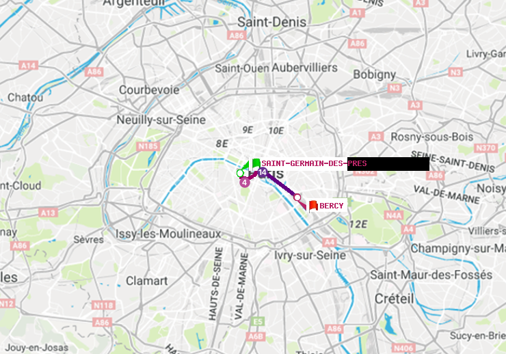 plan itinéraire ratp de Saint-Germain des Prés à Bercy