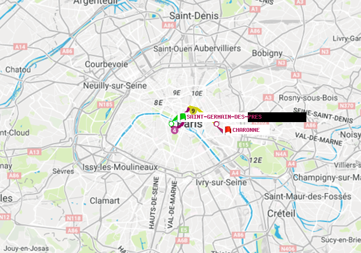 plan itinéraire ratp de Saint-Germain des Prés à Charonne