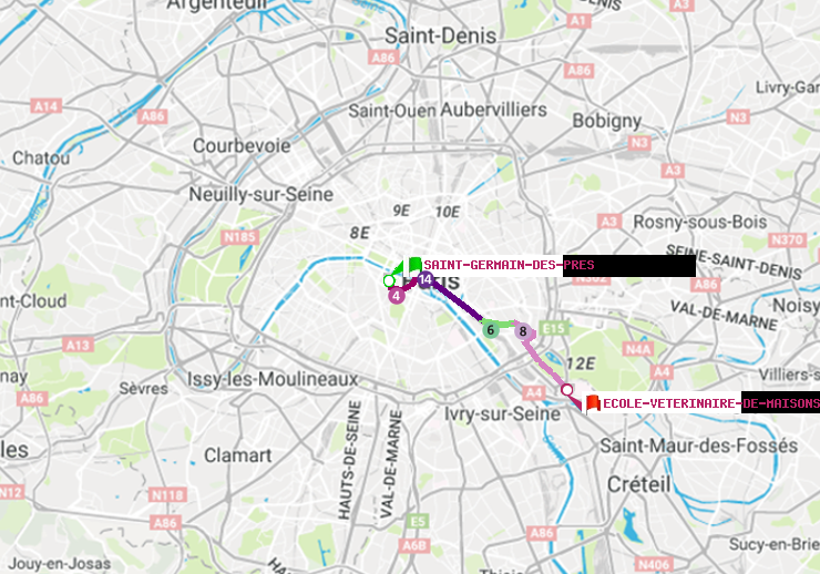 plan itinéraire ratp de Saint-Germain des Prés à Ecole Vétérinaire de Maisons-Alfort