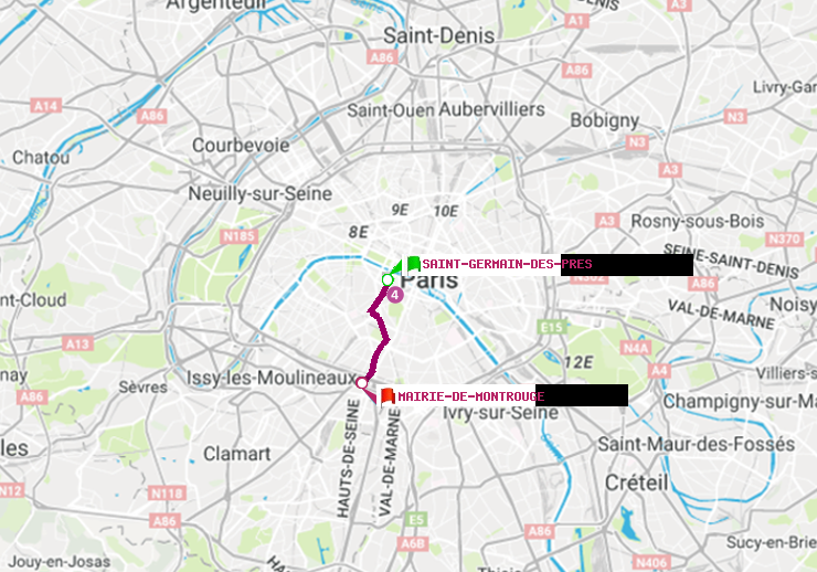 plan itinéraire ratp de Saint-Germain des Prés à Mairie de Montrouge
