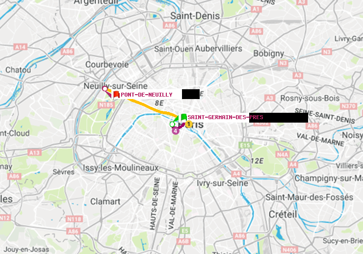 plan itinéraire ratp de Saint-Germain des Prés à Pont de Neuilly