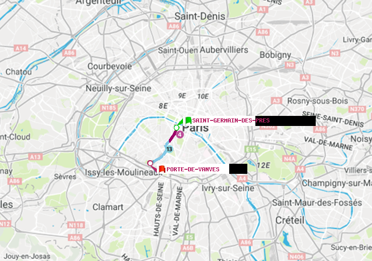 plan itinéraire ratp de Saint-Germain des Prés à Porte de Vanves