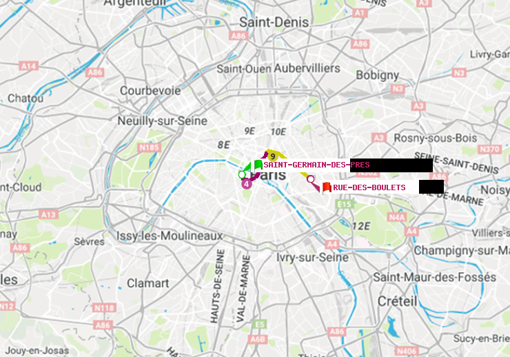 plan itinéraire ratp de Saint-Germain des Prés à Rue des Boulets