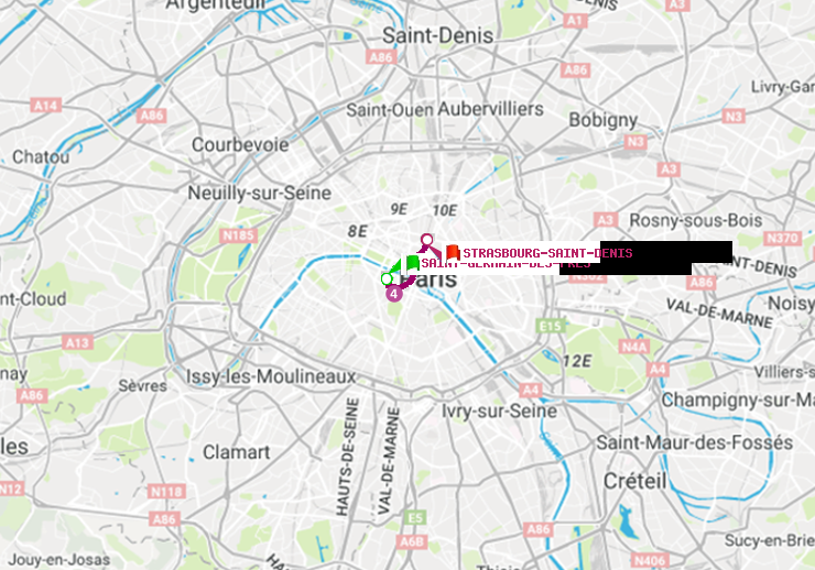 plan itinéraire ratp de Saint-Germain des Prés à Strasbourg-Saint-Denis