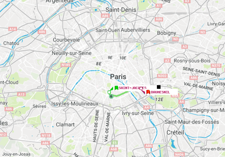 plan itinéraire ratp de Saint-Jacques à Daumesnil (Félix Eboué)