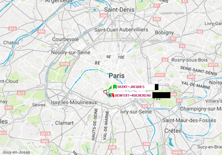 plan itinéraire ratp de Saint-Jacques à Denfert-Rochereau