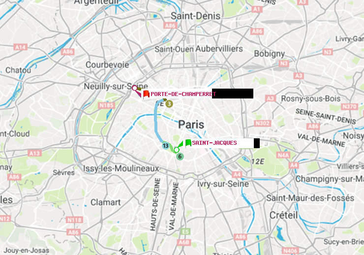 plan itinéraire ratp de Saint-Jacques à Porte de Champerret