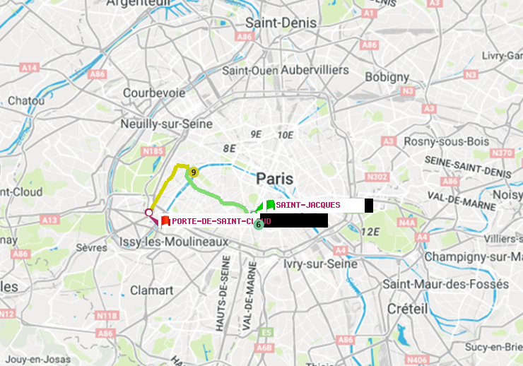 plan itinéraire ratp de Saint-Jacques à Porte de Saint-Cloud