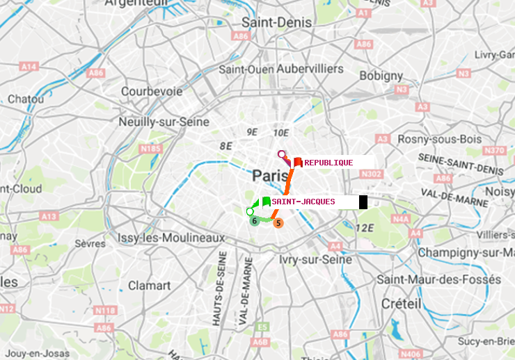 plan itinéraire ratp de Saint-Jacques à République