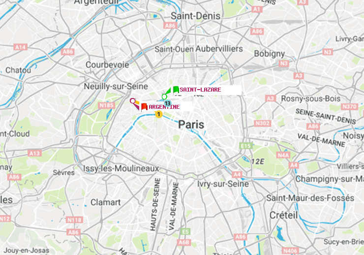 plan itinéraire ratp de Saint-Lazare à Argentine