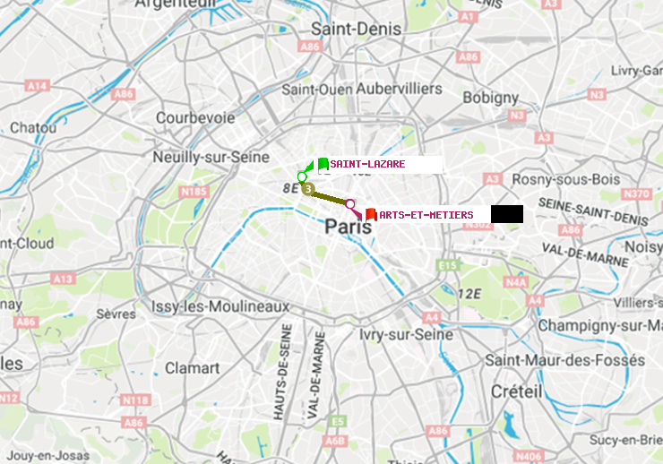 plan itinéraire ratp de Saint-Lazare à Arts-et-Métiers