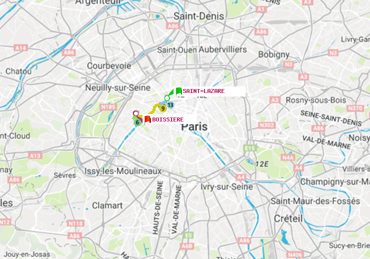 plan itinéraire ratp de Saint-Lazare à Boissière