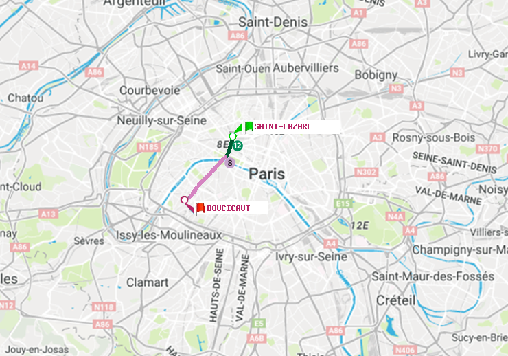 plan itinéraire ratp de Saint-Lazare à Boucicaut