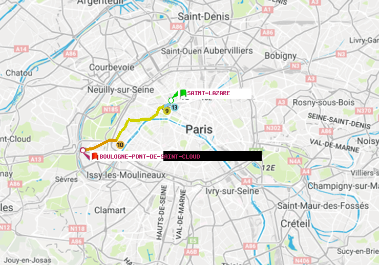 plan itinéraire ratp de Saint-Lazare à Boulogne Pont de Saint-Cloud