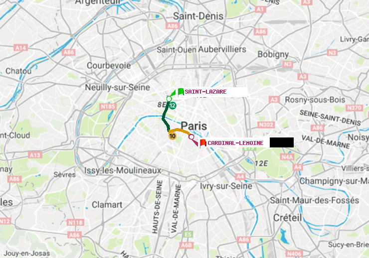 plan itinéraire ratp de Saint-Lazare à Cardinal-Lemoine