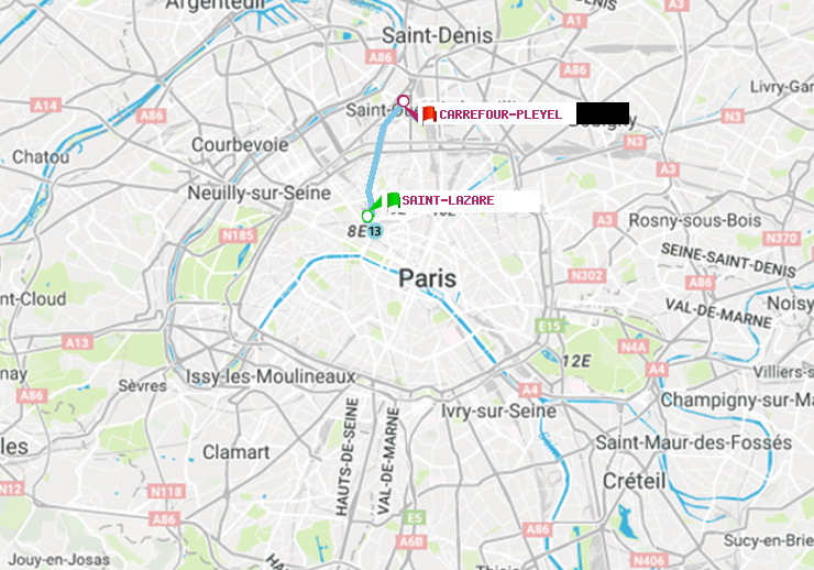 plan itinéraire ratp de Saint-Lazare à Carrefour-Pleyel