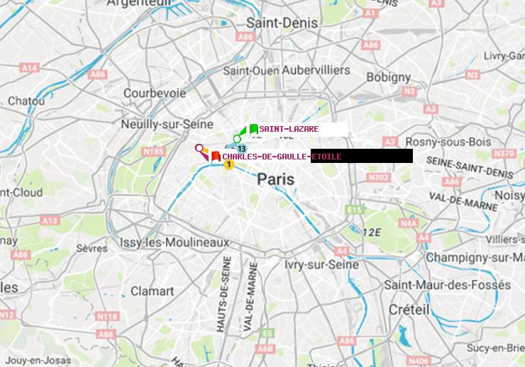 plan itinéraire ratp de Saint-Lazare à Charles de Gaulle-Etoile
