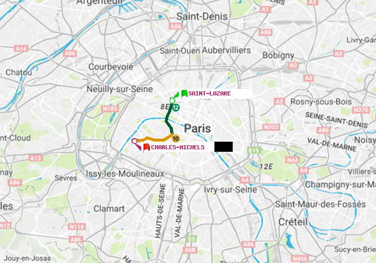 plan itinéraire ratp de Saint-Lazare à Charles Michels