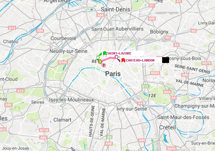 plan itinéraire ratp de Saint-Lazare à Château Landon