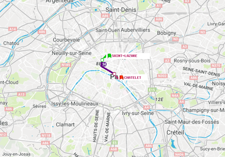 plan itinéraire ratp de Saint-Lazare à Châtelet