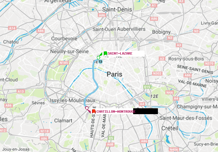plan itinéraire ratp de Saint-Lazare à Châtillon Montrouge