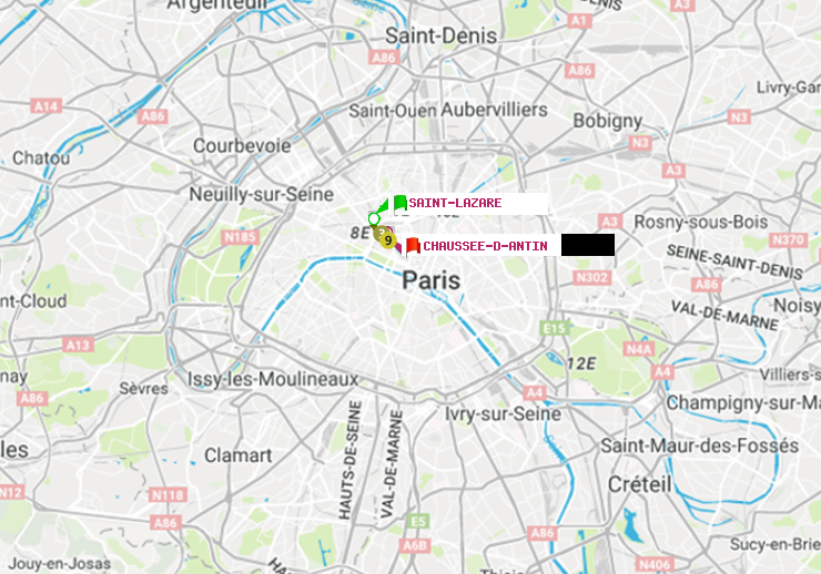 plan itinéraire ratp de Saint-Lazare à Chaussée d