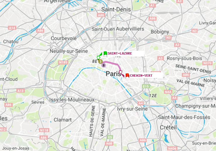 plan itinéraire ratp de Saint-Lazare à Chemin Vert