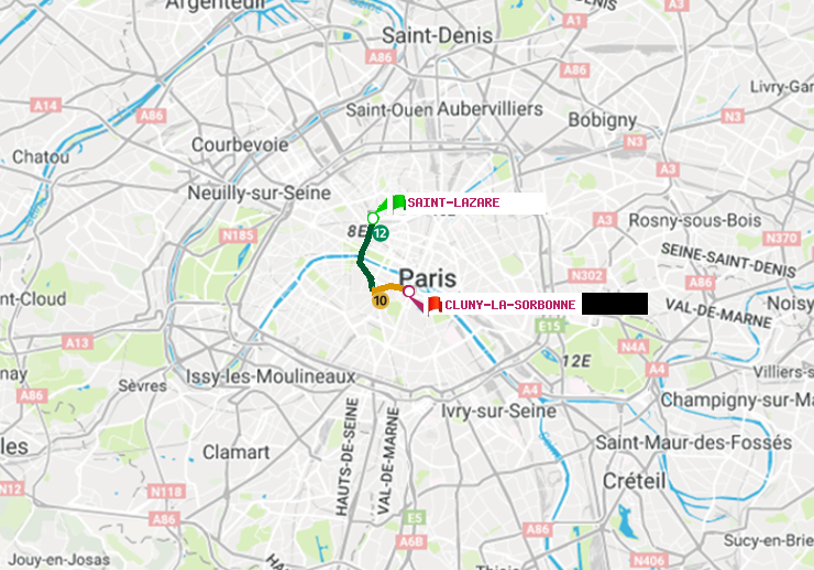 plan itinéraire ratp de Saint-Lazare à Cluny-La Sorbonne