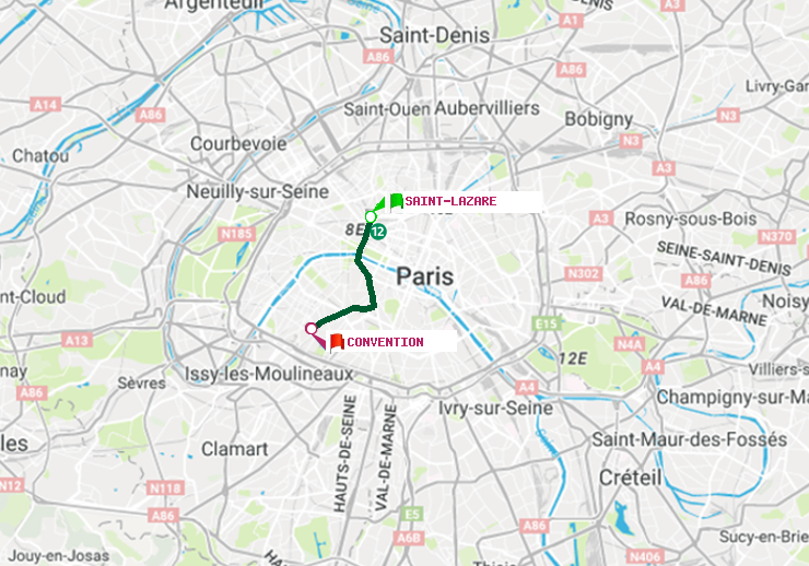 plan itinéraire ratp de Saint-Lazare à Convention