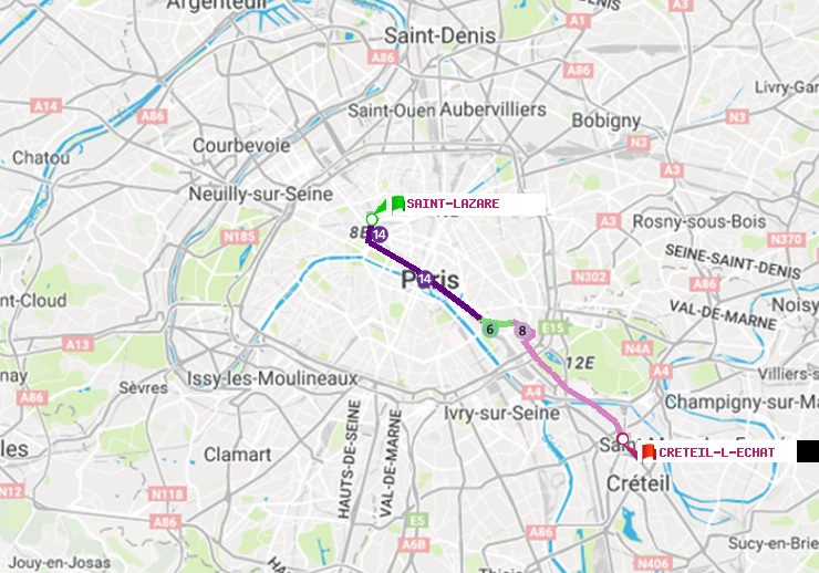 plan itinéraire ratp de Saint-Lazare à Créteil-L