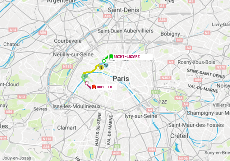 plan itinéraire ratp de Saint-Lazare à Dupleix
