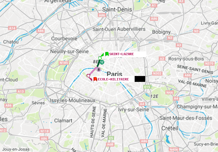 plan itinéraire ratp de Saint-Lazare à Ecole Militaire