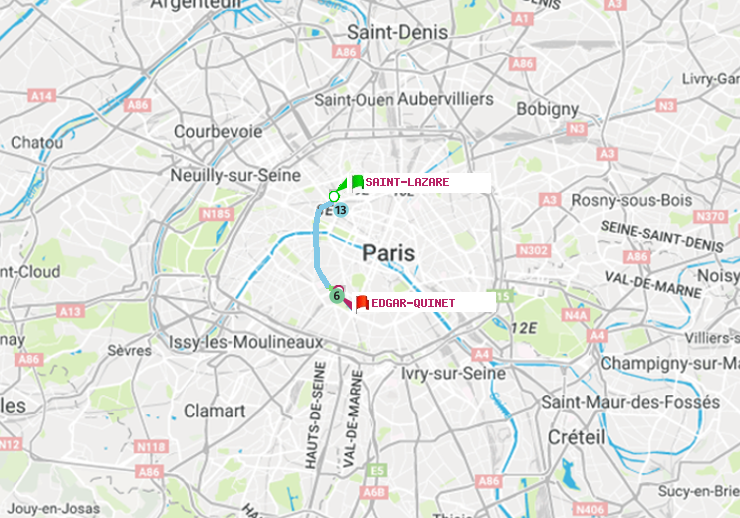plan itinéraire ratp de Saint-Lazare à Edgar-Quinet