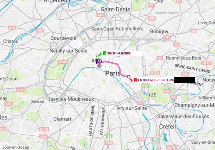 plan itinéraire ratp de Saint-Lazare à Faidherbe-Chaligny
