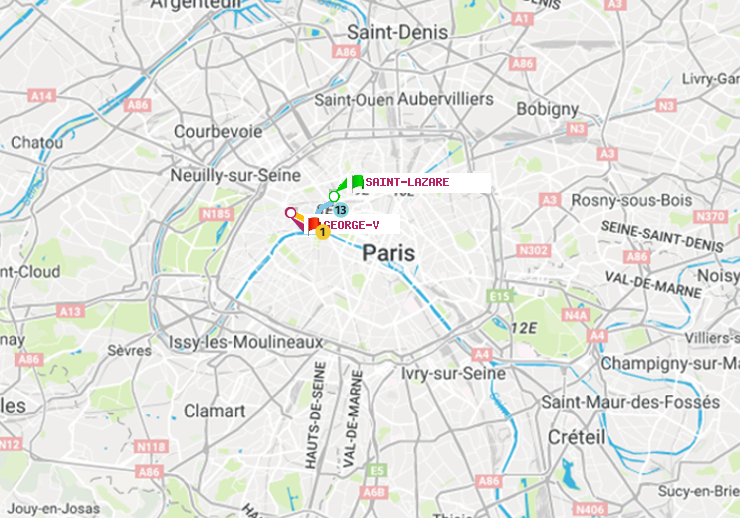plan itinéraire ratp de Saint-Lazare à George V