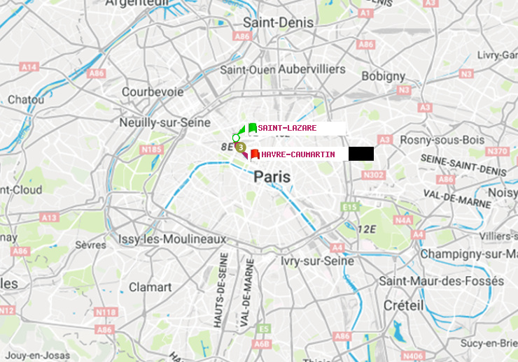 plan itinéraire ratp de Saint-Lazare à Havre-Caumartin