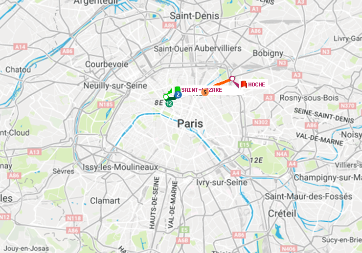 plan itinéraire ratp de Saint-Lazare à Hoche