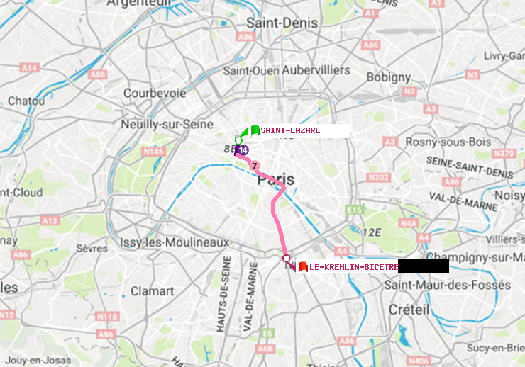 plan itinéraire ratp de Saint-Lazare à Le Kremlin-Bicêtre