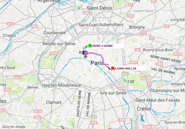 plan itinéraire ratp de Saint-Lazare à Ledru-Rollin
